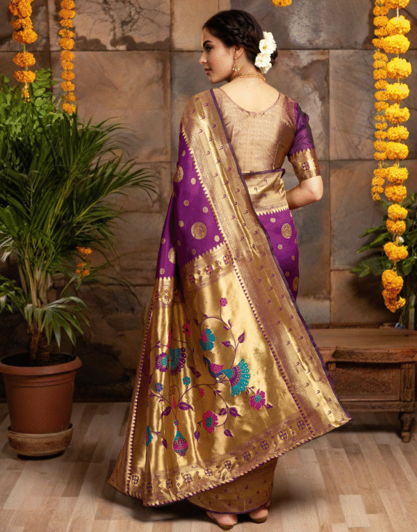 Wine Paithani Silk Saree With Zari Weaving Work - Image 4