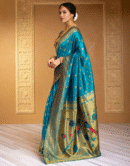 Firoji Paithani Silk Saree With Zari Weaving Work
