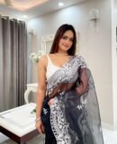 Black Color Organza Silk Saree With Embroidery Work
