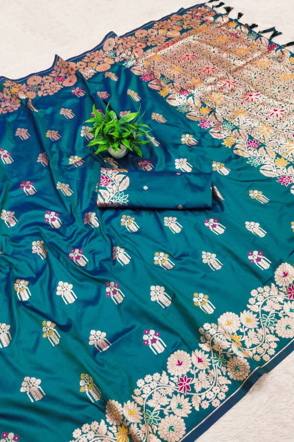 Firoji Premium Banarasi Silk Saree With Meenakari Zari Weaving Work