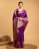 Purple Color Banarasi Silk Saree With Zari Weaving Work
