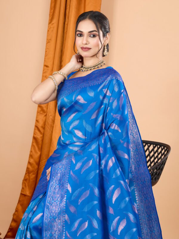 Royal Blue Traditional Banarasi Silk Saree With Zari Weaving Work - Image 2