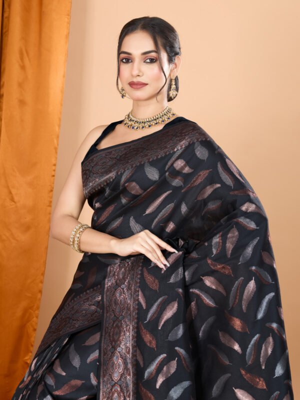 Black Traditional Banarasi Silk Saree With Zari Weaving Work - Image 2