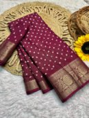 Magenta Dola Silk Bandhej Saree With Zari Border