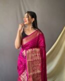 Magenta Color Banarasi Silk Saree With Zari Weaving Work