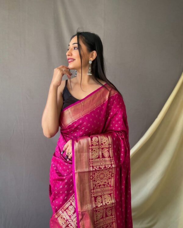 Magenta Color Banarasi Silk Saree With Zari Weaving Work - Image 2