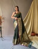 Bottle Green Color Banarasi Silk Saree With Zari Weaving Work