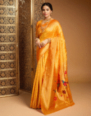 Yellow Paithani Silk Saree With Zari Weaving Work