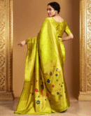 Parrot Green Paithani Silk Saree With Zari Weaving Work