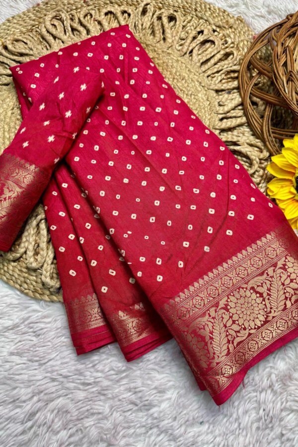 Pink Dola Silk Bandhej Saree With Zari Border