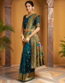 Teal Green Paithani Silk Saree With Zari Weaving Work