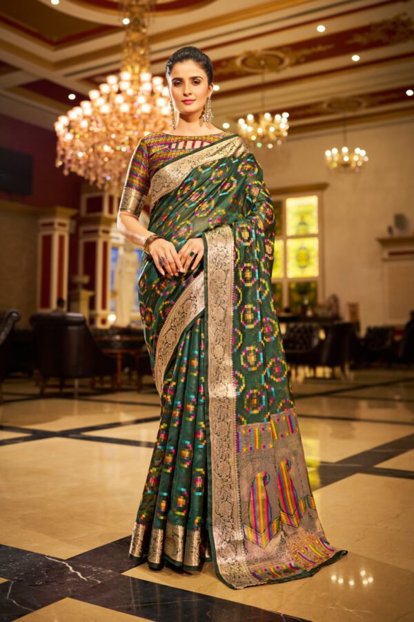 Green Soft Organza Silk Saree With Zari Weaving Work